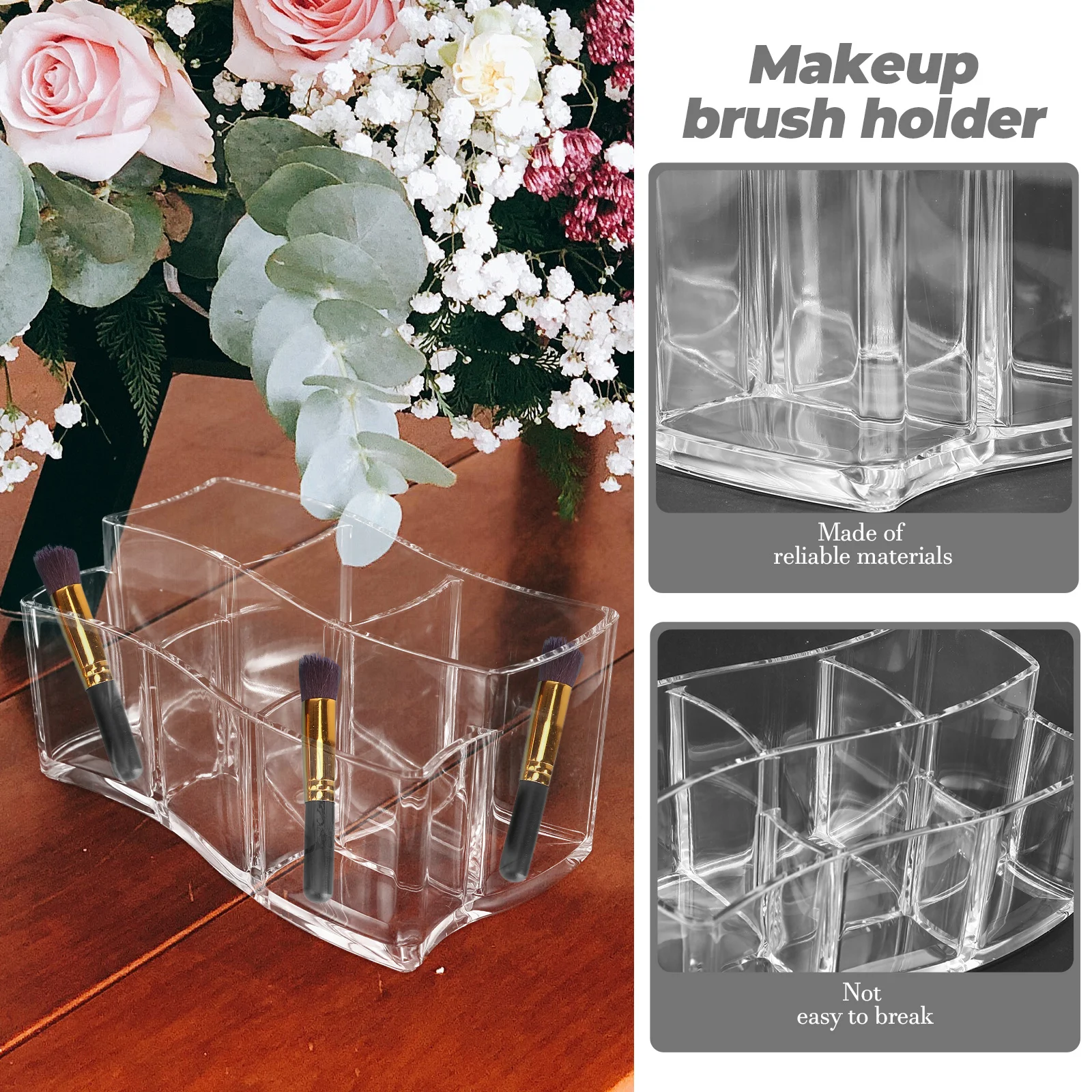 

Clear Makeup Brush Holder Desktop Stationery Organizer Cosmetics Storage Bucket Pencil Holder For Vanity Eyeliner Tools