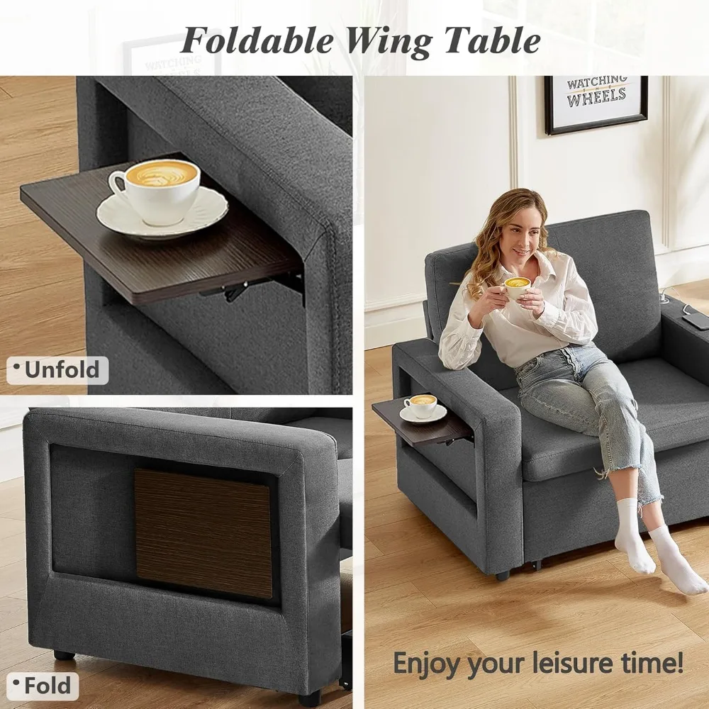 convertible 3-in-1 sleeper sofa chair with pull-out bed and adjustable reclining backrest, side pockets