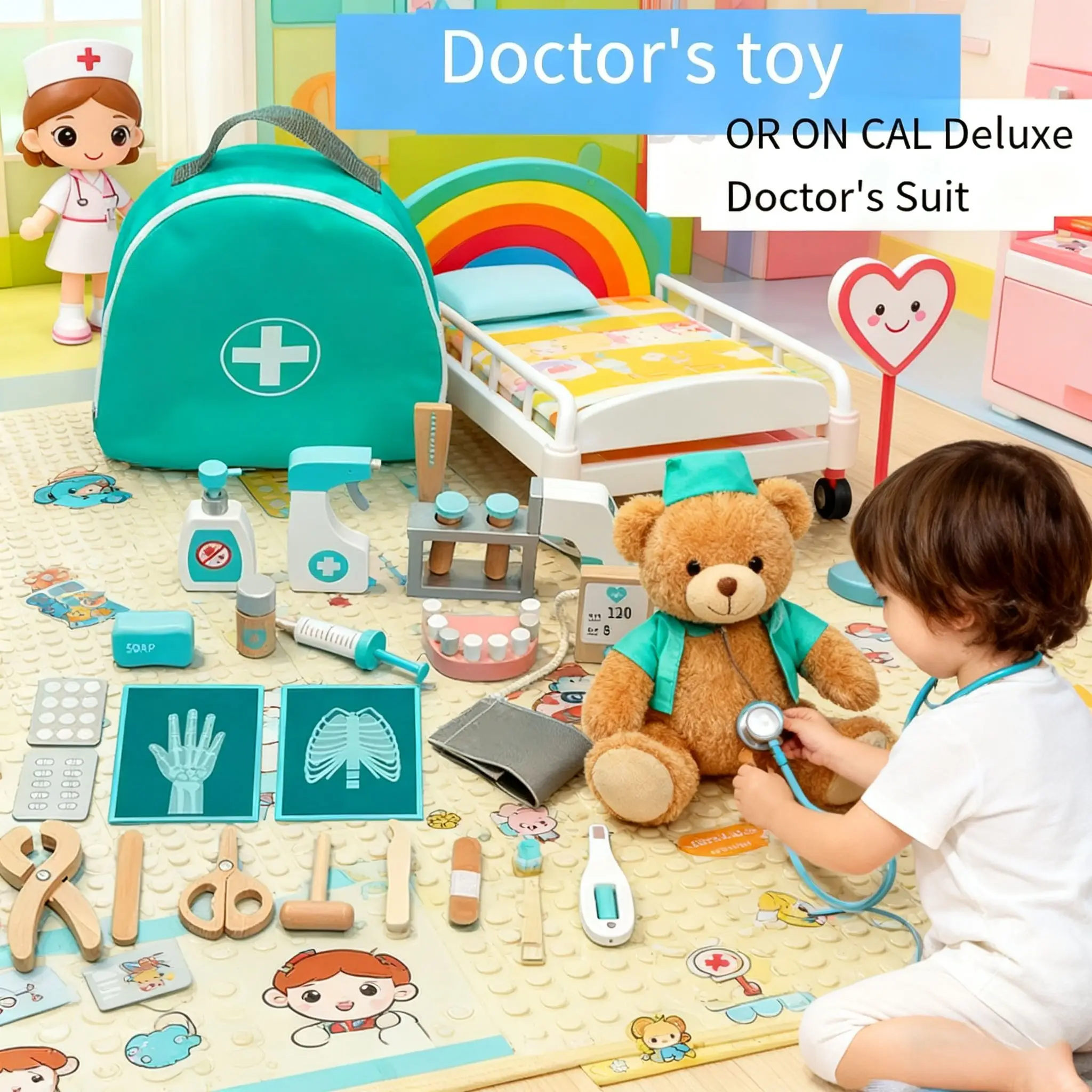 Crianças fingem brincar conjunto de brinquedos de médico para animais de estimação: brinquedo educacional de crescimento, kit de dramatização transfronteiriço e artesanato em madeira