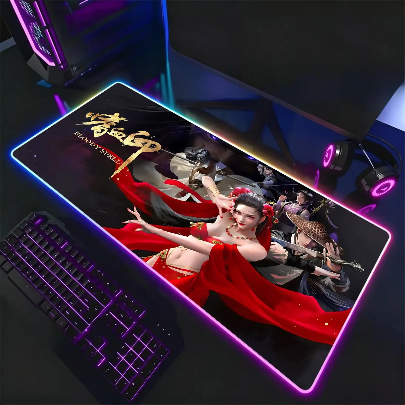 Bloody Spell  Mouse Pad RGB Color Changing Gaming Mouse Pad, Stitched Edges, XXL Non-Slip Large Keyboard Desk Mat