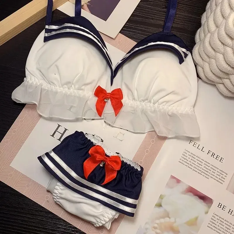 Japanese Style Loli Women's Underwear, Soft Girl, Navy Sweet And Cute, No Steel Ring, Slim Girl, Sailor Bra
