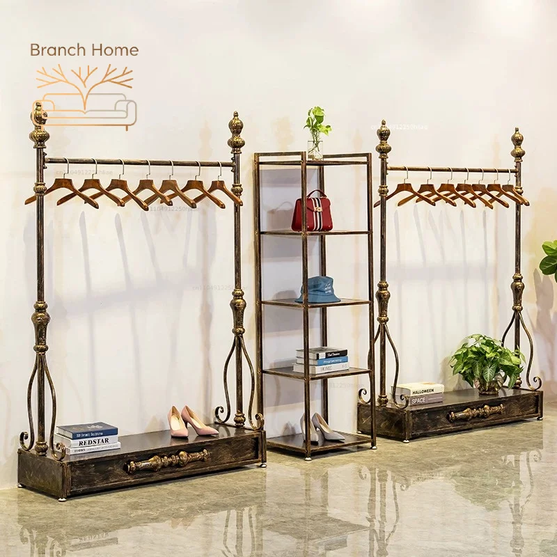 Unique Wooden Clothes Rack Store Wheels Long Modern Standing Clothing Racks Storage Nordic Percheros De Pared Room Furniture