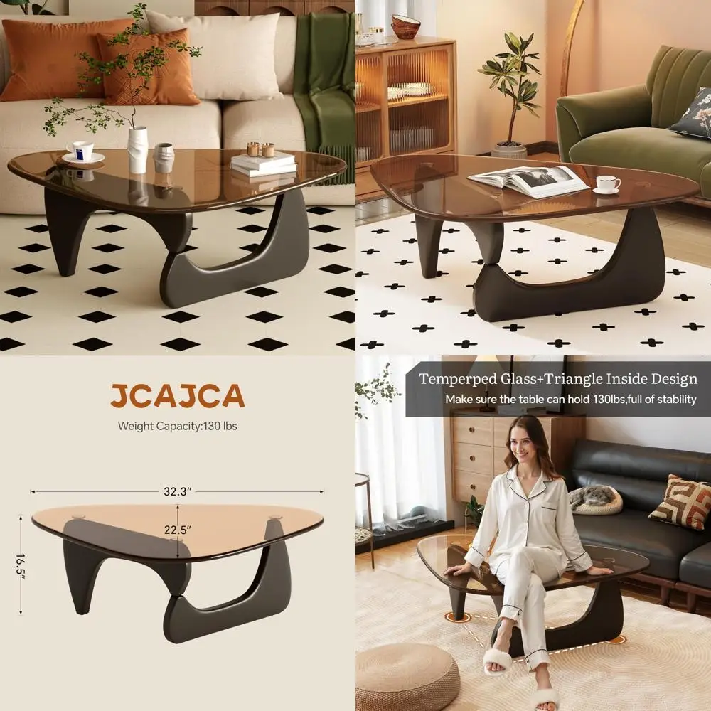 

Mid-Century Modern Living Room Coffee Table with Glass Surface and Oak Wood in Brown/Black Finish