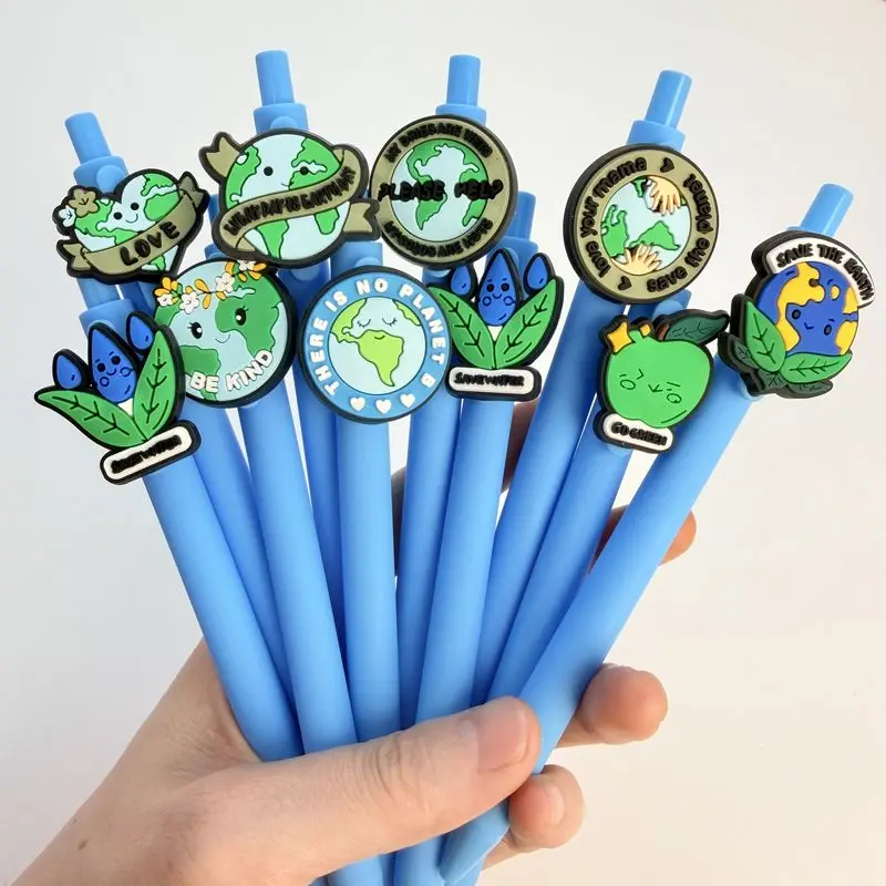 20/30pcs  Creative, simple, cute cartoon-themed retractable ballpoint pen with an earth protection design Campus Design Back-to-