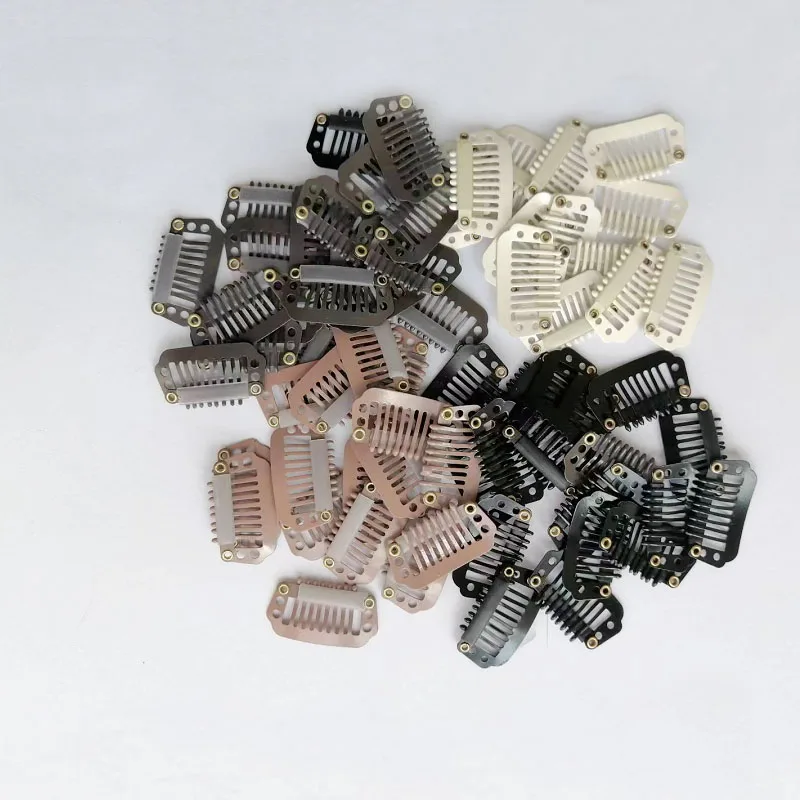 

50 PCs 2.8cm 8Teeth Carbon Steel Metal Snap Clips for Hair Extension Straight Style Wig Comb black hair Clip Hair Accessories