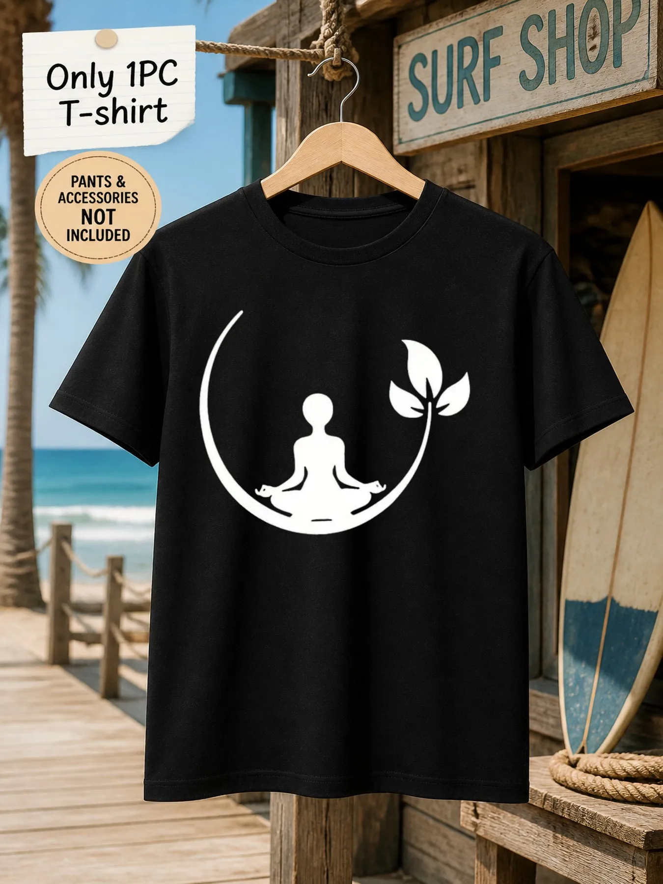 1pc Men'S Graphic T-Shirt Meditation Yoga Lotus Pose Spiritual Short Sleeve Crew Neck [Solely 1pc T-SHIRT]