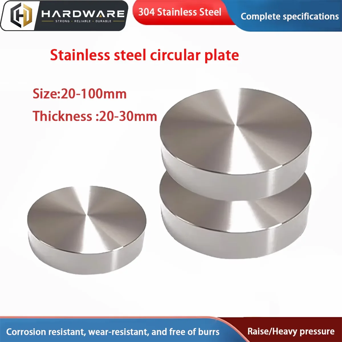 304 Stainless Steel Solid Circular Plate Thickened Paperweight Circular Pad Thickness20-30mm, Diameter 20-100mm