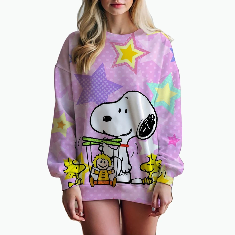 Street Casual Womens Sweatshirt Snoopy cartoon Print Hoodies Loose Soft Pullovers Crewneck Fleece Clothes