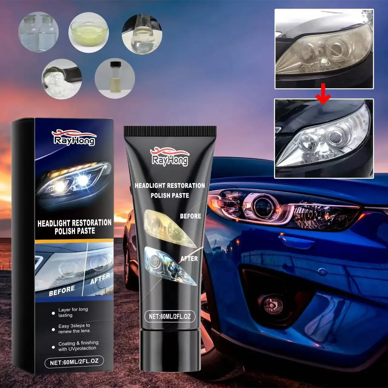 

Car Headlight Polishing Cleaner Agent Scratch Remover Repair Fluid Headlight Renewal Polish Maintenance Liquid Auto Accessories