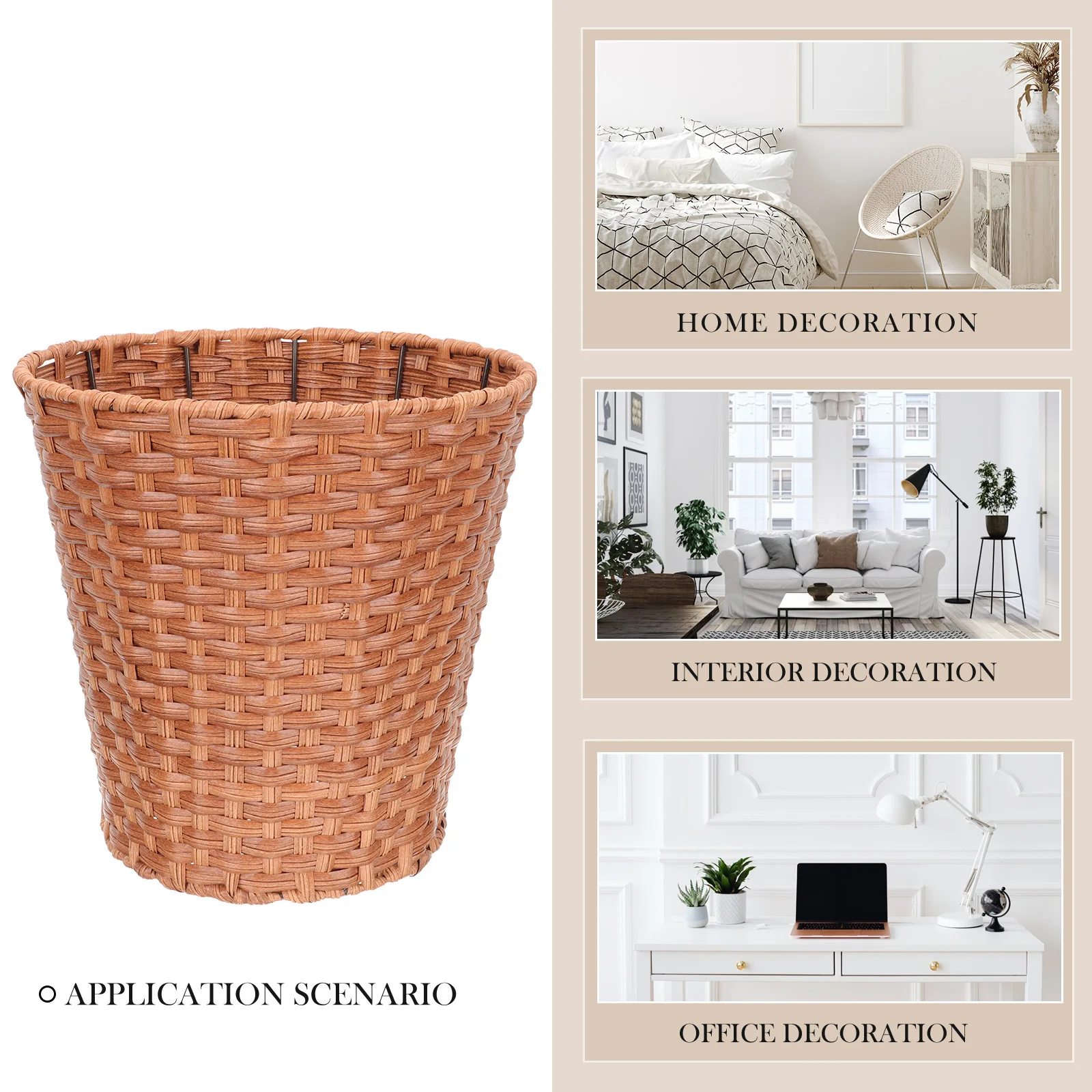 محاكاة الروطان سلة مغزولة للتخزين المنزلي ديكور المنزل متعددة الوظائف البلاستيك سلة المهملات الحديد أشتات غرفة المعيشة