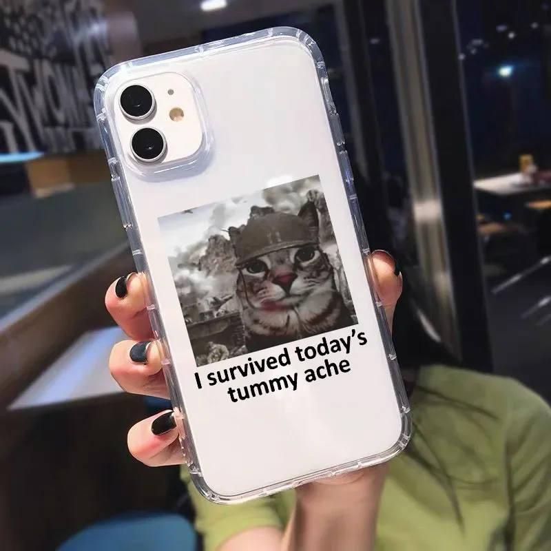 Funny Cat Meme Shell Case for IPhone 11 15 16 14 Pro MAX 13 12 XS X SE20 XR 7 8Plus Clear Shockproof TPU Phone Cover