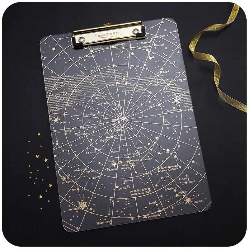 Big Starry Sky Clipboard Transparent A4 Paper Writing Pad File Folders Document Holders School Office Stationery Clip Board