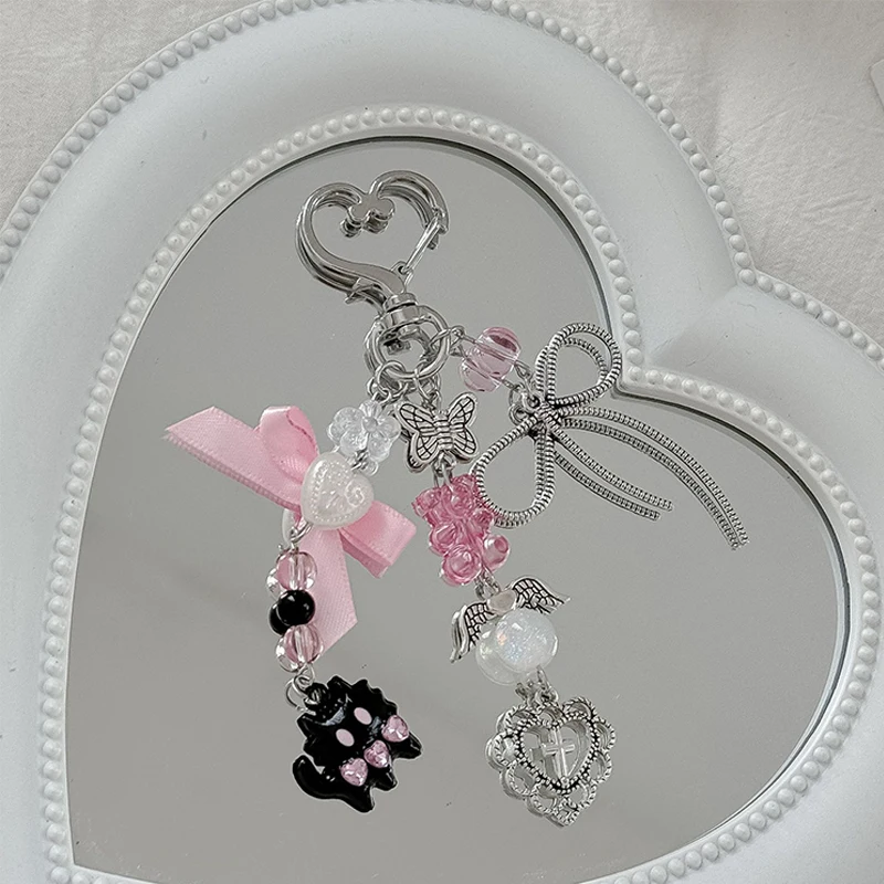 

Sweet Bow Cat Keychain Goth Phone Charm For Girls Women Kawaii Phone Chain Exquisite Backpack Decoration Accessories Gifts