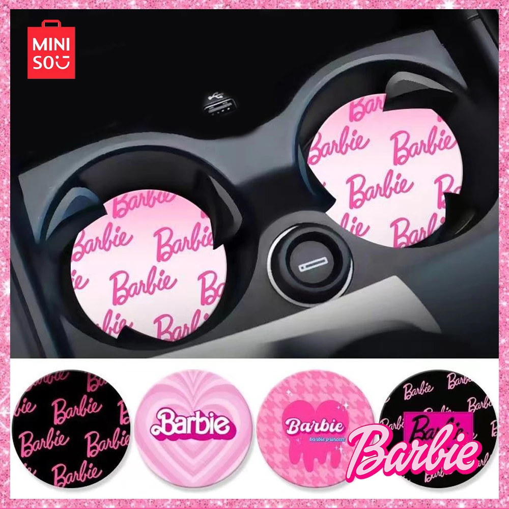 

2024 Miniso Barbie Series Princess Pink Cute Car Decoration Anti Slip Water Coaster Girls Birthday Valentine's Day Gift