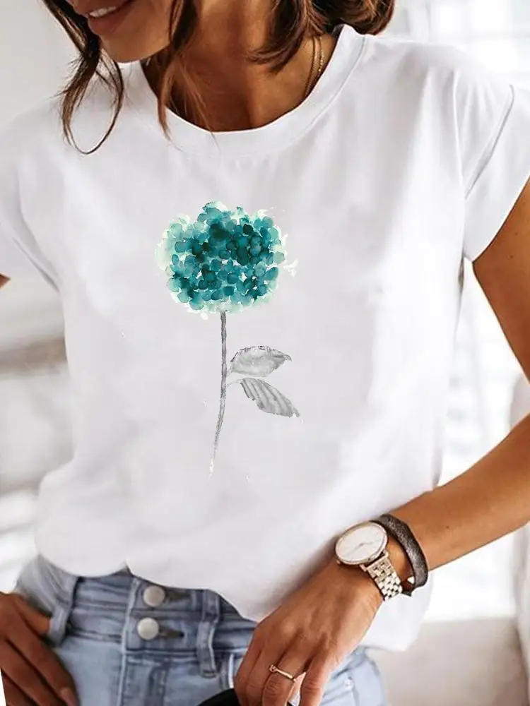

Women Print Summer Plant Flower Lovely O-neck Casual Clothes Ladies T Clothing T-shirts Short Sleeve Fashion Female Graphic Tee
