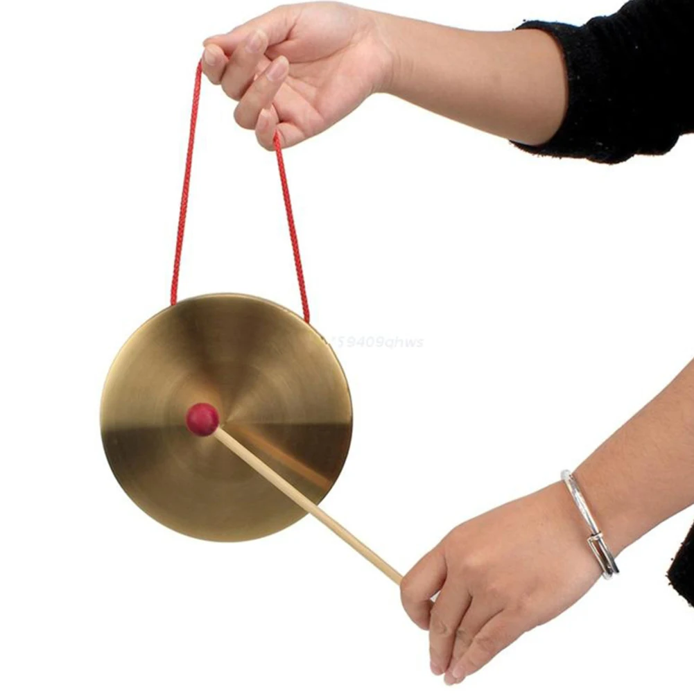 1 Set Hand Gong With Wooden Stick Copper Gongs Children Toy Traditional Chinese Folk Percussion Musical Instrument