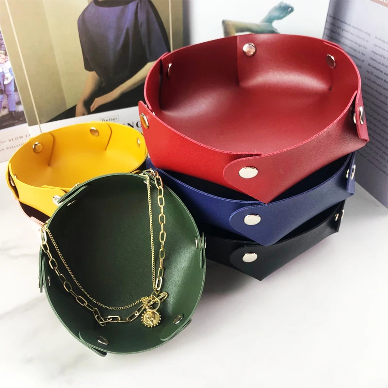 Desktop Storage Tray Leather Key Plate Home Decoration Dice Tray Key Wallet Coins PU Leather Folding Storage Box Valet Trays