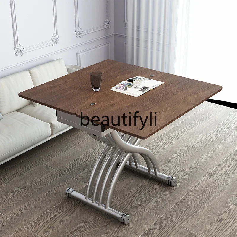 

yj9 Lifting dining tea table, integrated small apartment, square household folding dual-purpose mobile telescopic second table