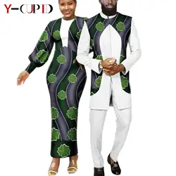 African Couple Matching Clothes for Wedding Dashiki Women Print Dresses Bazin Men Suits Outfits Jacket and Pant Sets Y23C110