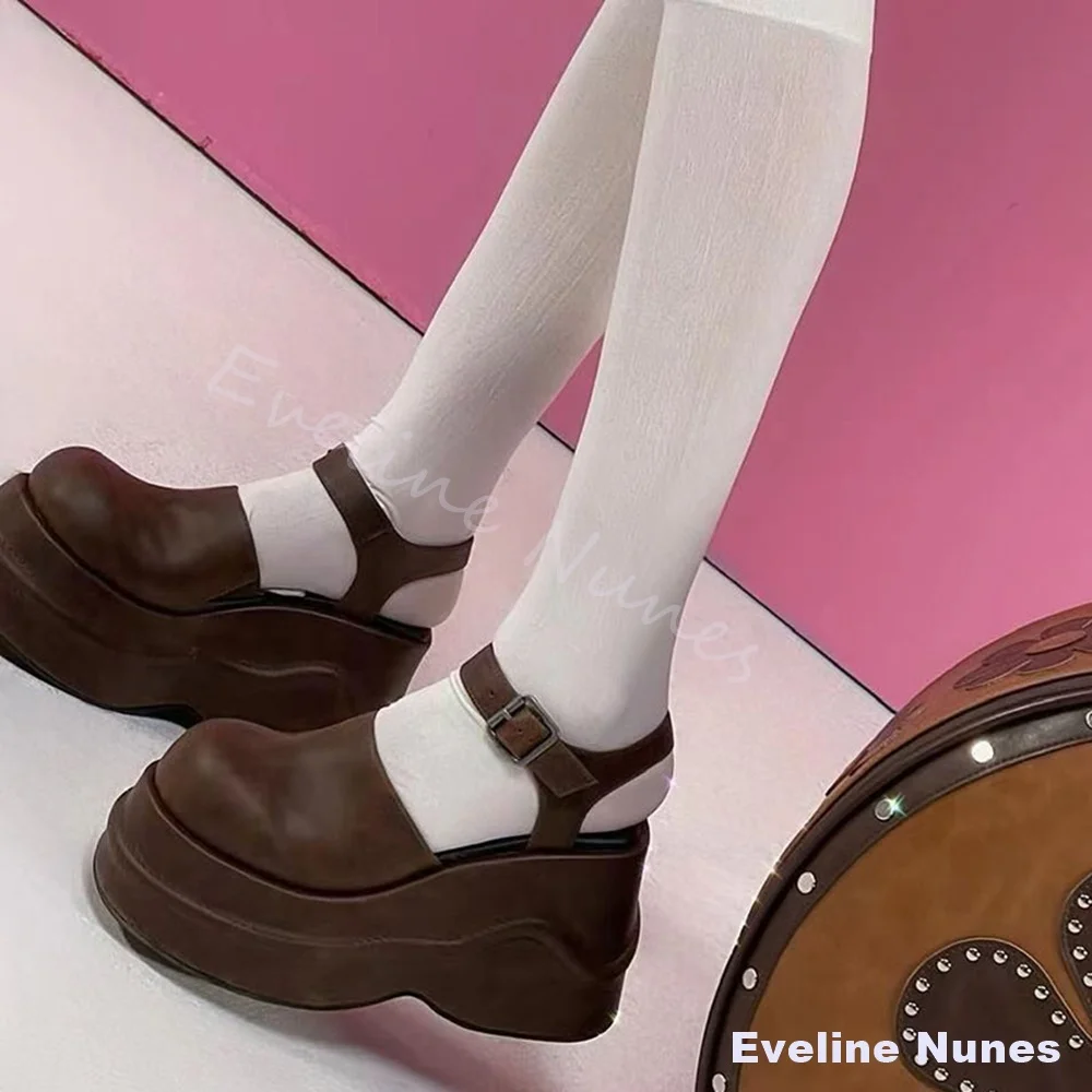 Closed Toe Wedges Loafers Women New Round-toe Platform Mary Janes with Height-increasing Design 2026 Fashion Hollow Sandals