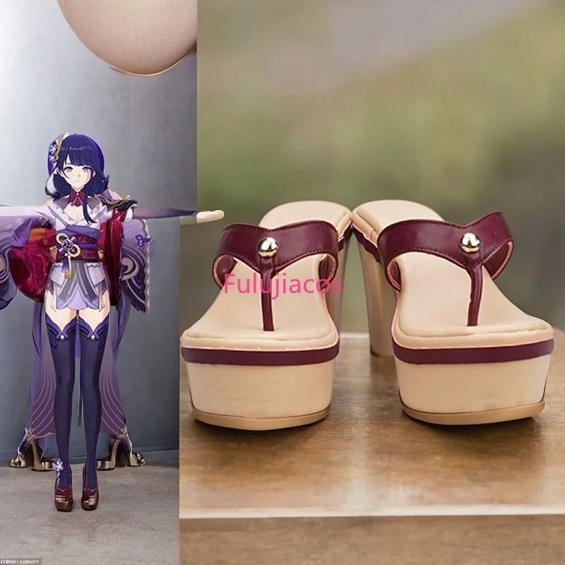 Fulujiacos Genshin Impact Raiden Shogun Cosplay Shoes Anime Chinese Style Halloween for Women Game Beelzebul Role playing props