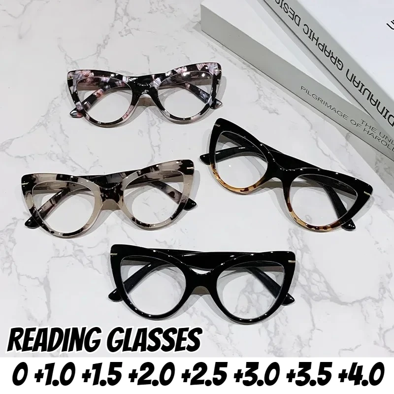 

Fashion Deluxe Cat's Eye Large Frame HD Reading Glasses Neutral Anti Blue Light Elegant Fashion Distant Vision Glasses 0 To +4.0