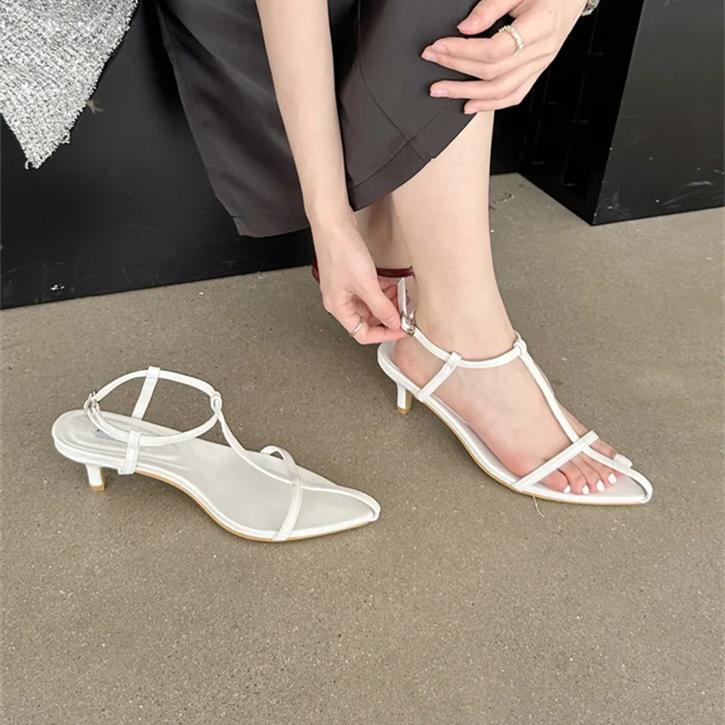 Bailamos Brand Women Sandals Fashion Narrow Band Low Heels Ladies Gladiator Shoes Pointed Toe Ankle Buckle Sandalas Zapatos Muje