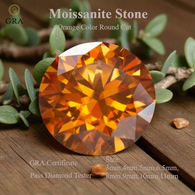 

Orange Color Moissanite Stone Round Cut Top Quality Eight Hearts and Eight Arrows Moissanite Diamonds With Certificate