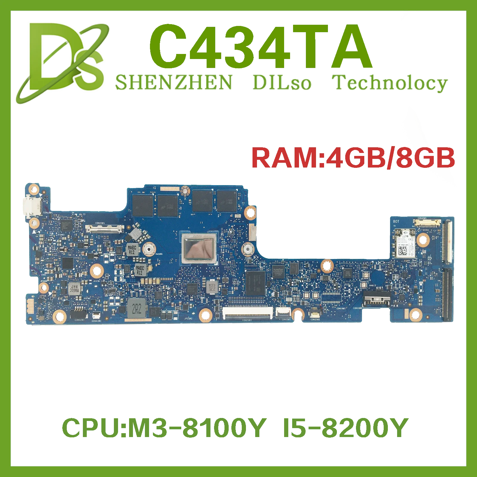 KEFU C434TA Mainboard For ASUS  Chromebook Flip C434TA-DSM4T C434T Laotop Motherboard M3-8100Y I5-8200Y  64G 128G SSD 4G/8G RAM