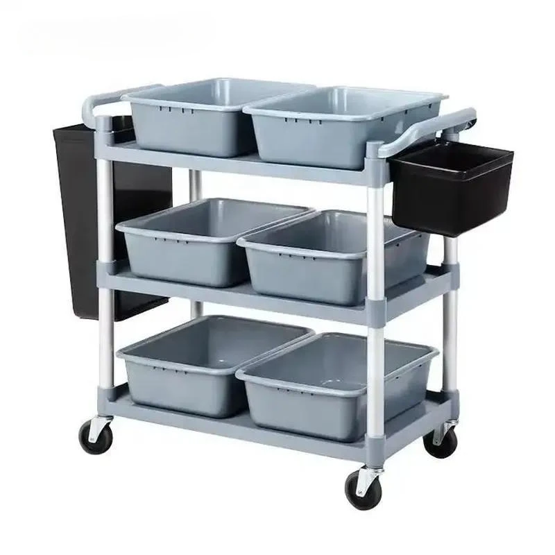 Aluminum Three Layer Multifunctional Four Wheel Mobile Cart for Restaurant and Hotel Service