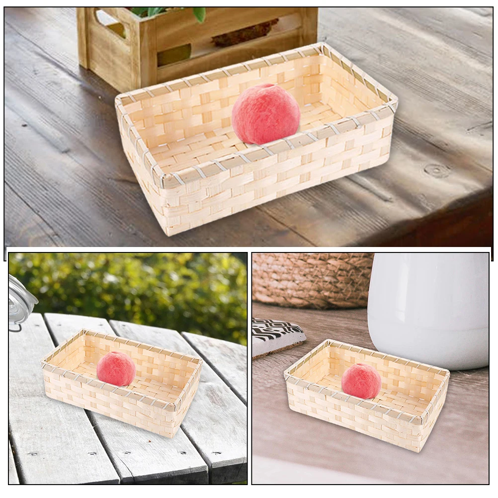 

1pc Bamboo Woven Storage Basket Fruit Bread Organizer Portable Gift Container Present Party Supply Household Sundry Holder