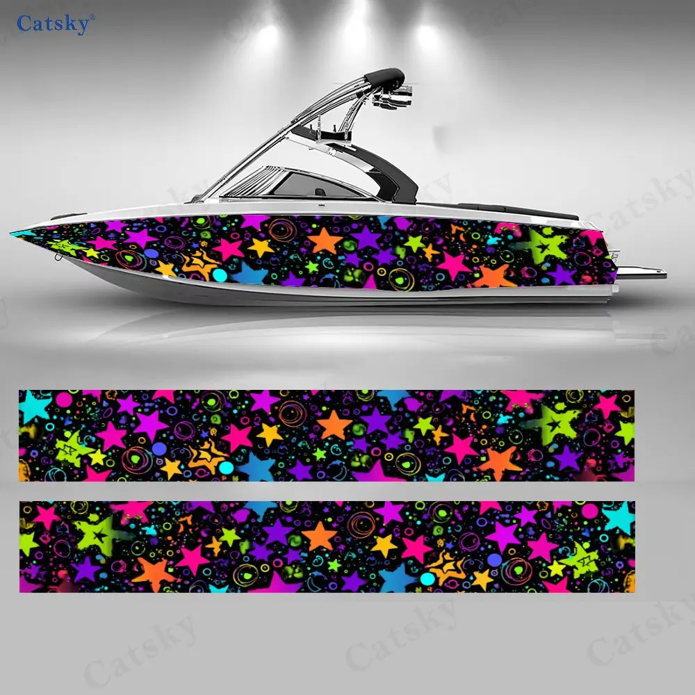 

2 шт. неоновых наклеек с волнами и звездами для лодок, водонепроницаемые виниловые наклейки из ПВХ для рыболовных судов, прочные и стильные.