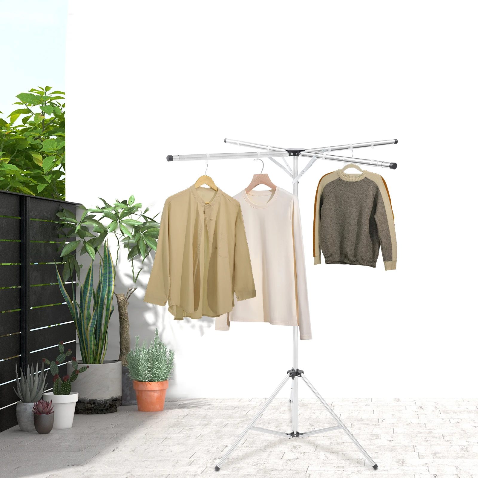 

Silver X-Shaped Adjustable Folding Tripod Clothes Drying Rack for Bedroom Living Room Clothing Store
