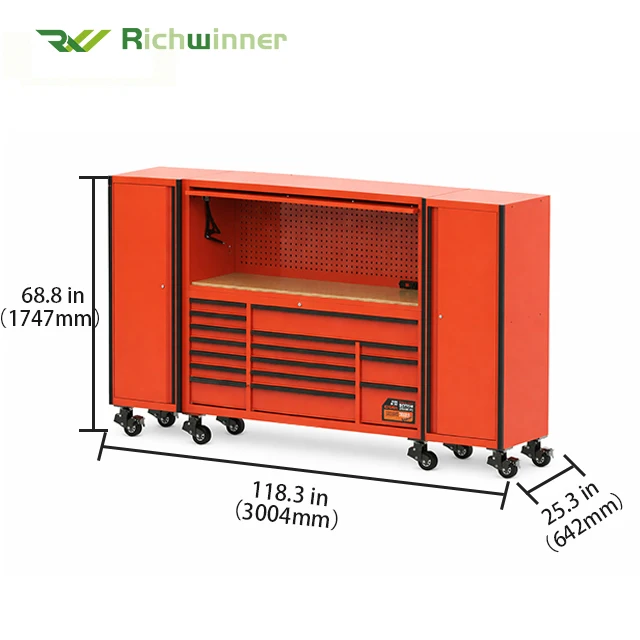 Rolling Tool Cabinet with Hutch Mobile Workshop Storage System Modular Garage Suite Heavy Duty Chest Mechanic Organizer Pro