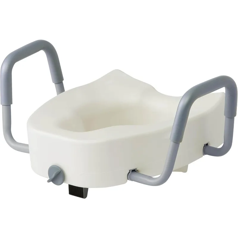 

5" Elongated Raised Toilet Seat, with Lock and Removable Padded Arms- A Medical Seat for Seniors, Elderly, Adults,