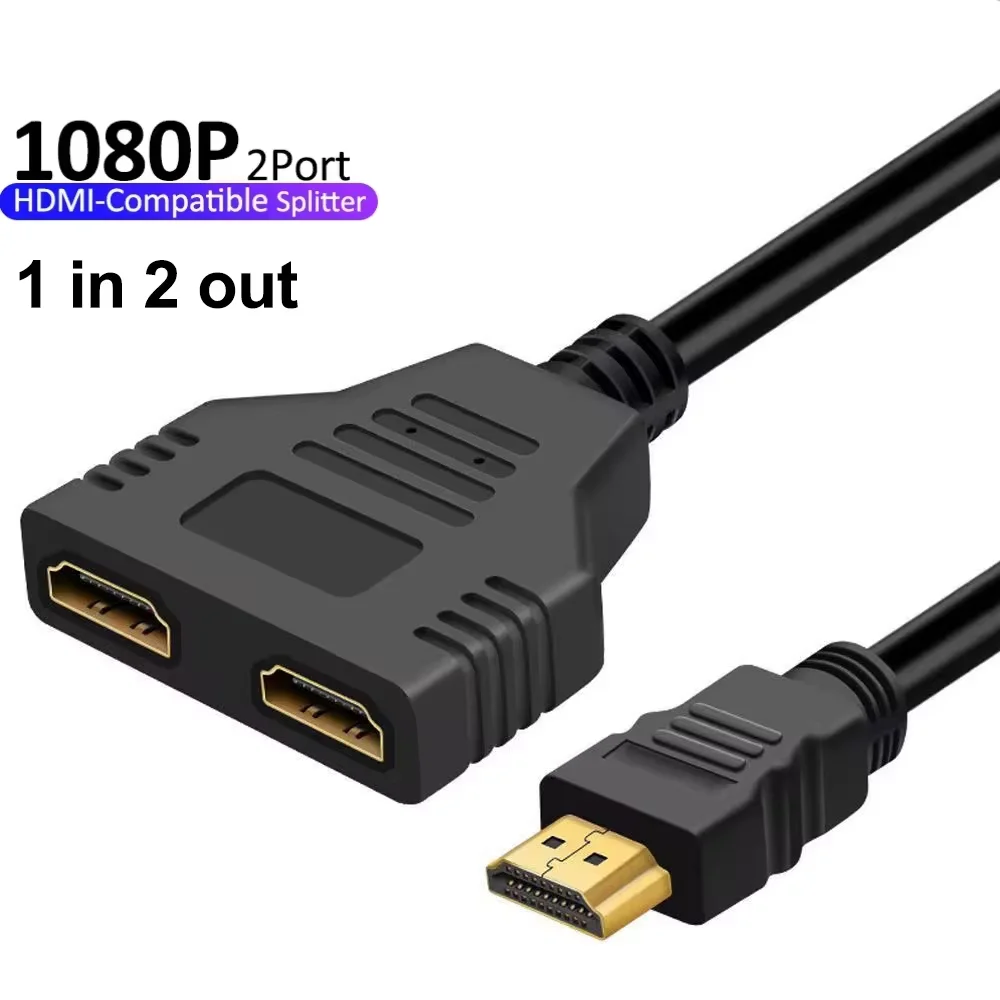 1 to 2 HDMI Adapter HDMI-Compatible Splitter Conversion Line 1 Male To 2 Way Female 1080P Cable for PC TV Xbox PS3 PS4 Projector