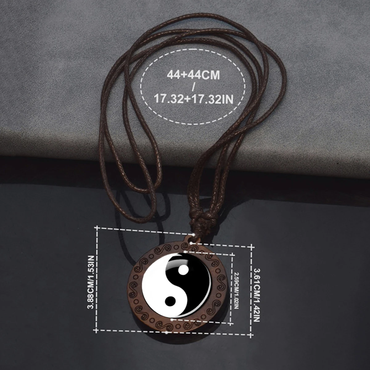 Yin Yang Taichi Necklace Glass Wood Pendant Necklace Spiritual Meditation Jewelry