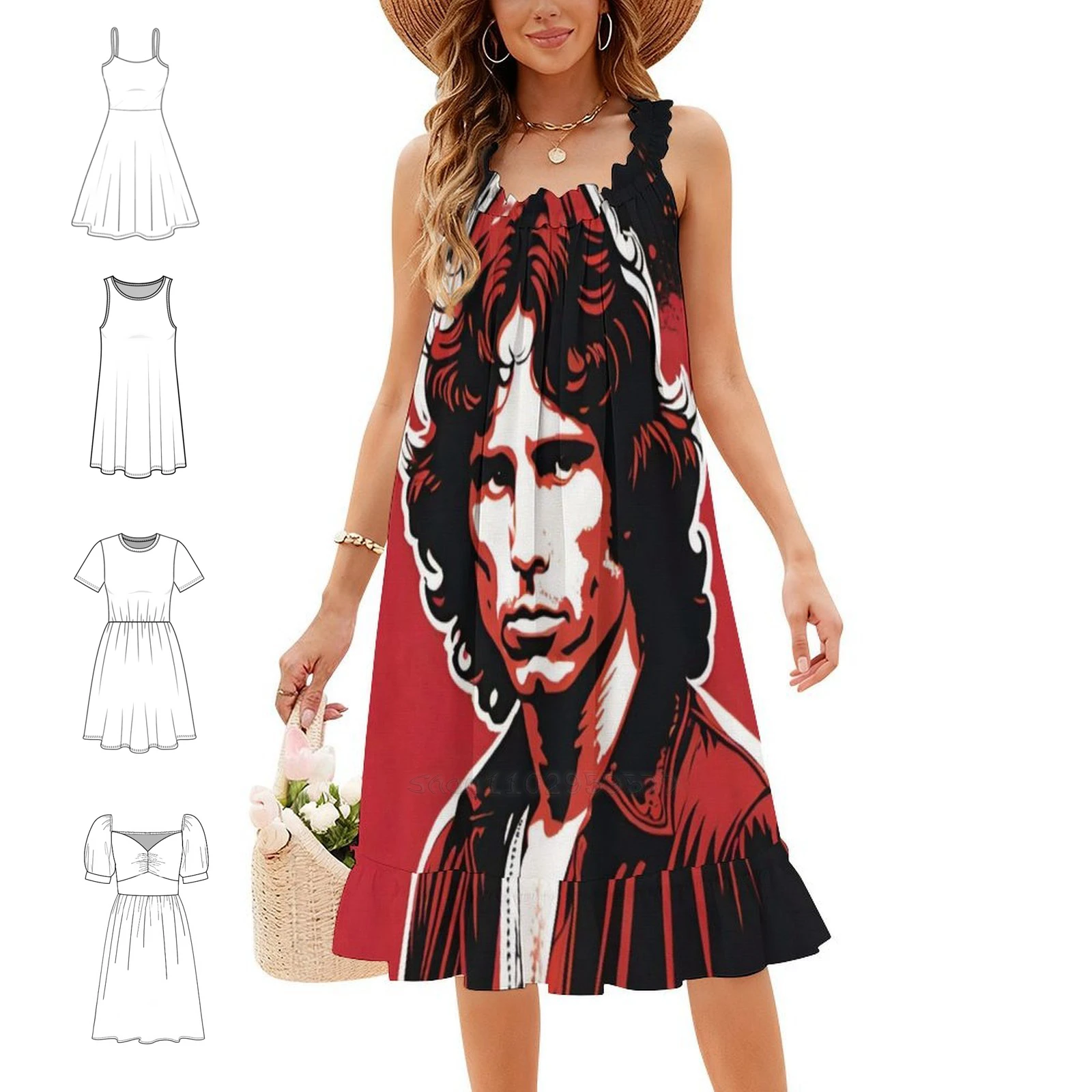Jim Morrison Red Art | Theamericanpoet Vintage Bohemian Dress Puff Sleeve Or Sleeveless Options For Women Dress Doors Jim