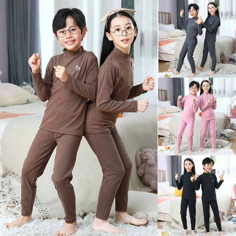 2026 Children Thermal Sets Autumn Winter Boys Girls Thick Traceless Suits New Baby Warm Soft Sleep Wear Outfits 2-14 Years