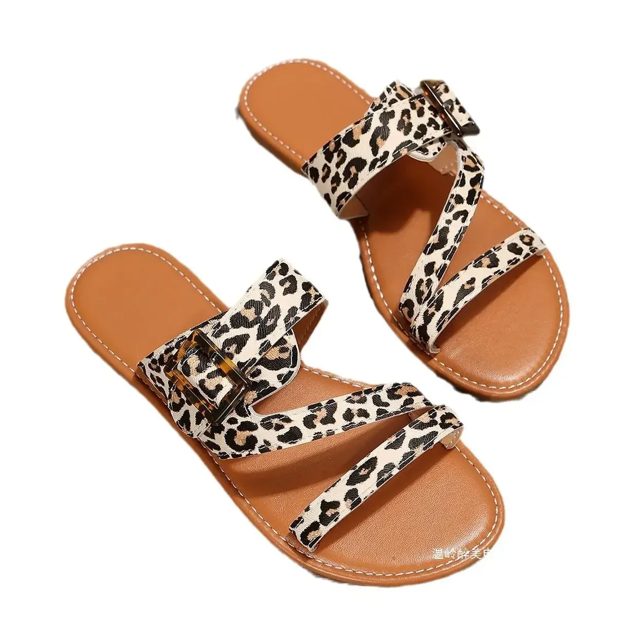 Women Summer Leopard Pattern Sandals New Fashion Retro Large Flat Slippers Outdoor Vacation Beach Casual Shoes Lightweight