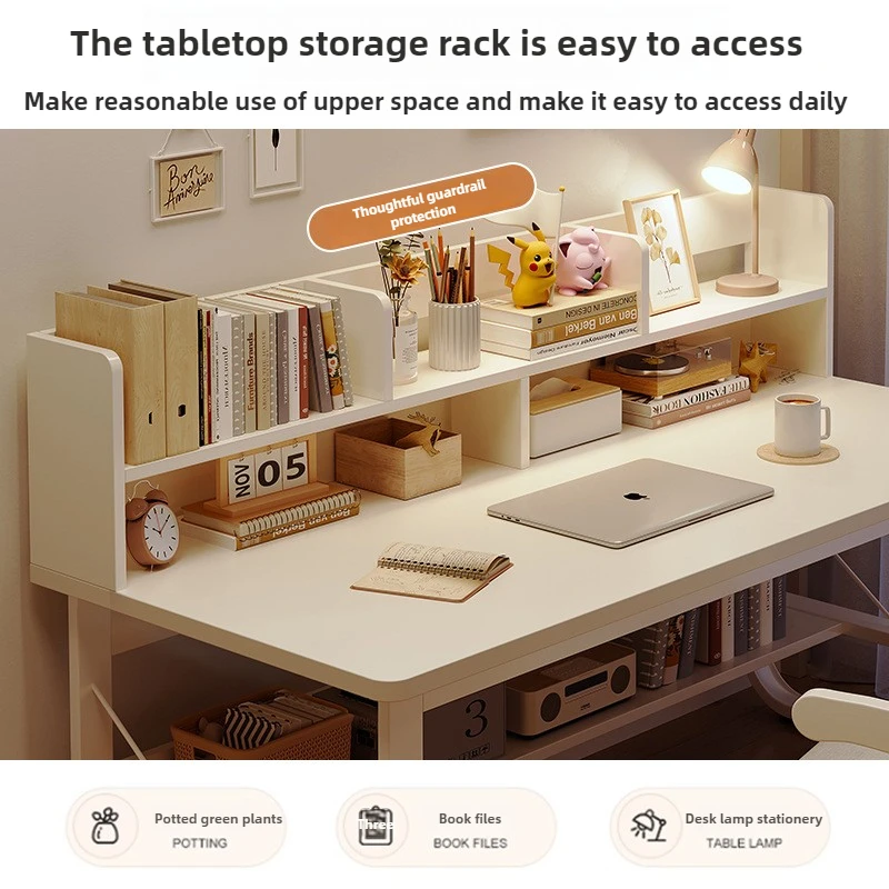 مكتب كمبيوتر من الخشب الصلب مع رف كتب، مكتب دراسة لغرفة النوم، طاولة كتابة للطلاب، مكتب منزلي، تصميم بسيط