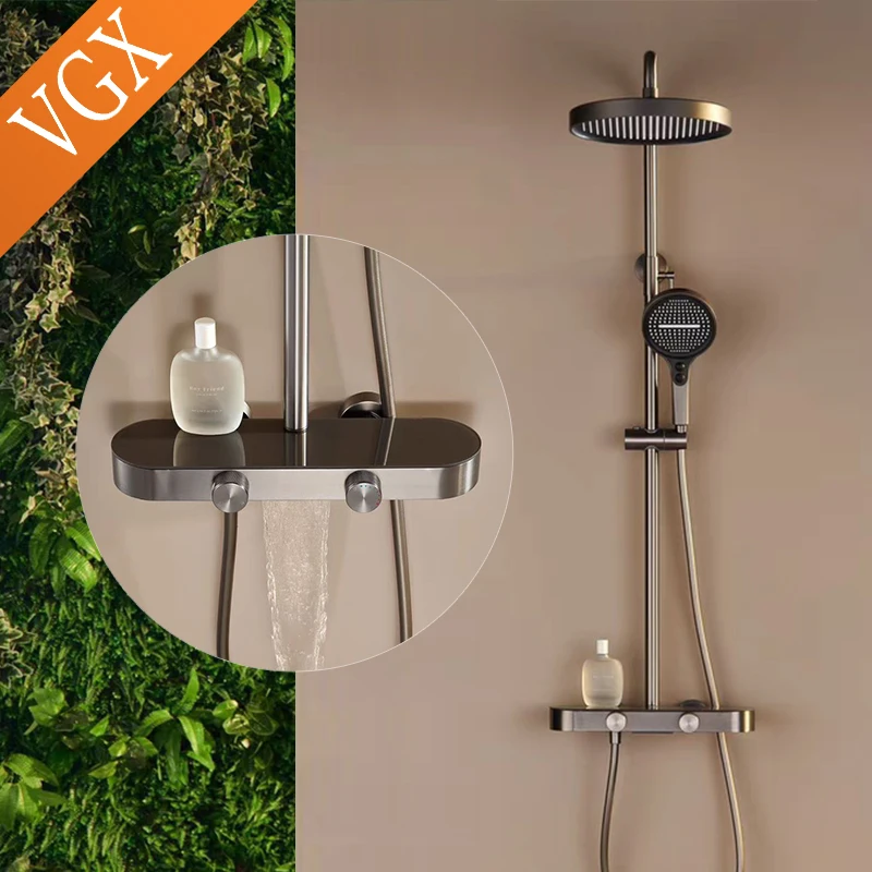 VGX Set sistema doccia Set rubinetto doccia bagno Set doccia a pioggia a 3 vie Miscelatore doccia Gru con set doccetta Grigio Bianco