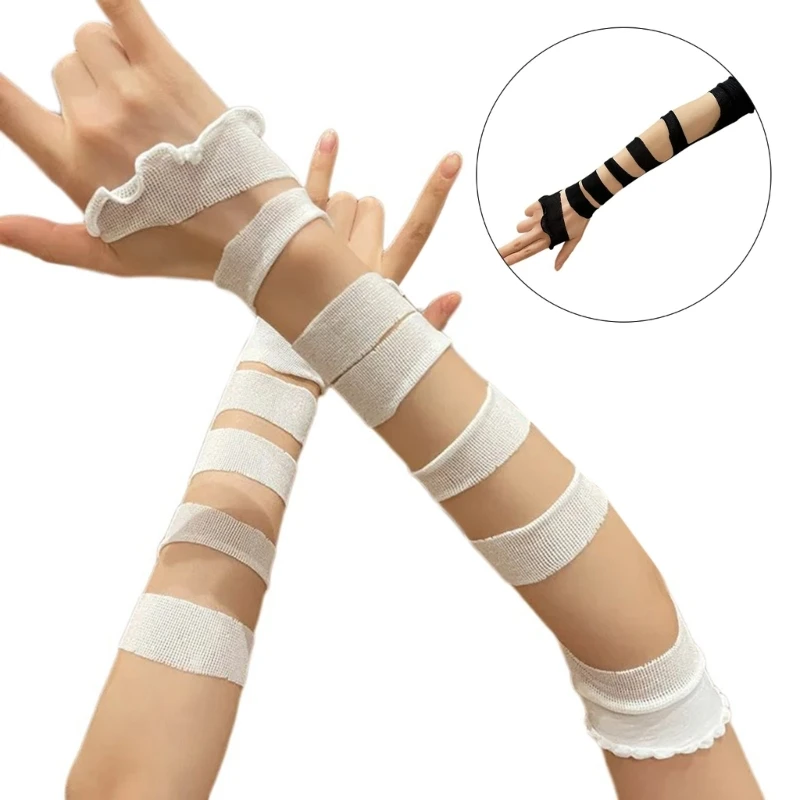 Bandages Gloves for Theme Party Long Arm Sleeves Photoshoots Gloves Party Supply Women Cosplay Costume Arm Gloves