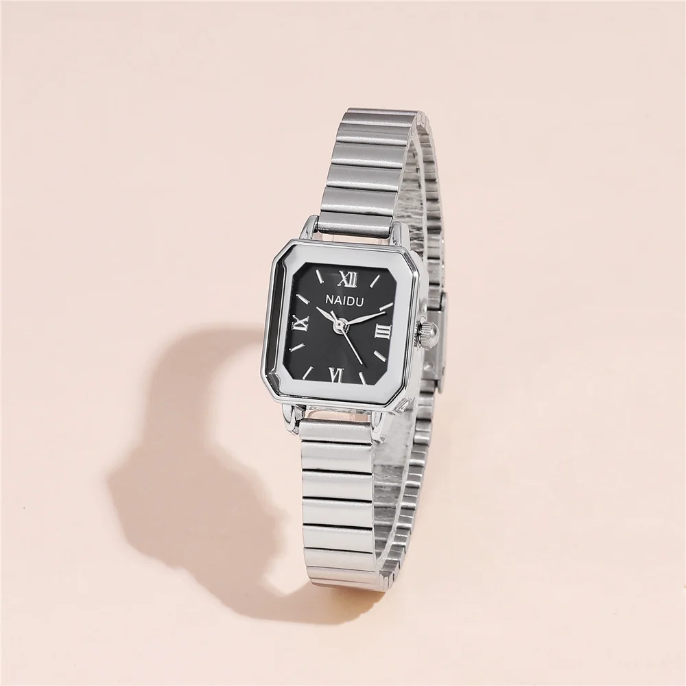 fashion simple rectangle dial silver steel band quartz women watch