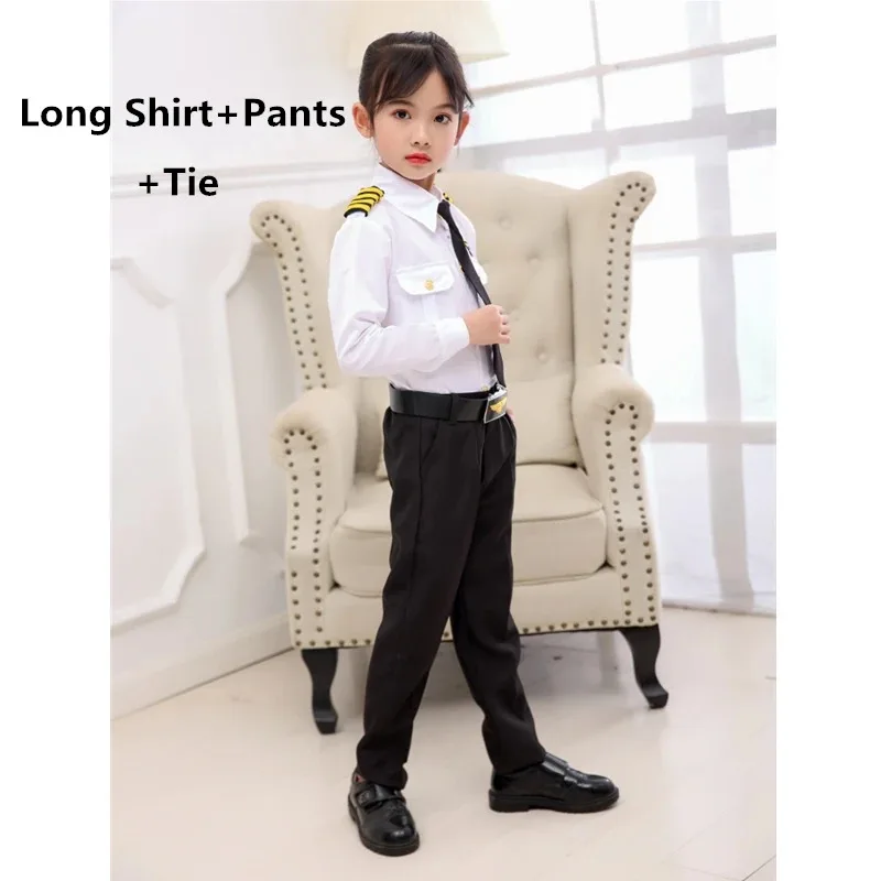 Novo ❤ 2025 cosplay traje para crianças comissário de bordo meninos piloto halloween fantasia festa presente aeromoça força aérea masquer ☆ ☆ ☆