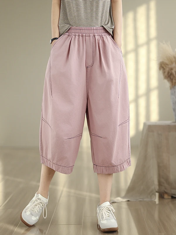 

Повседневные хлопковые брюки в стиле ретро, широкие брюки в стиле пэчворк, яркая линия, большие размеры, женские утягивающие брюки на семь футов