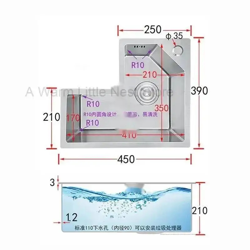 Sinks Designer Corner Single Kitchen Special-shaped Slot Stainless Steel Sink Household Washbasin Creative Kitchen Accessories Y