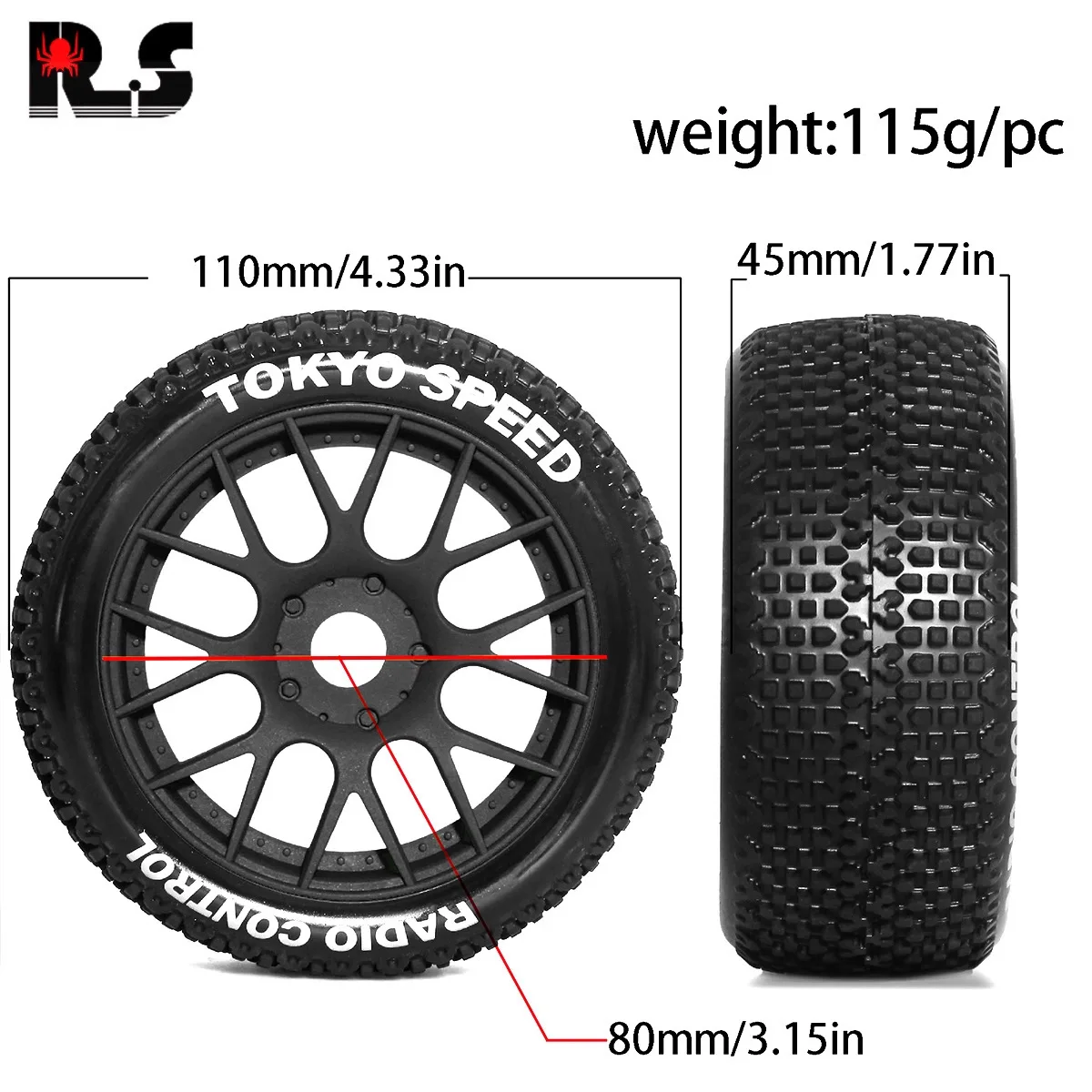 4Pcs 110mm 1/8 RC Off-Road Buggy Wheels Tire 17mm Hex for ARRMA Typhon Talion TRX Redcat Team Losi Kyosho HPI HSP VRX RC Car