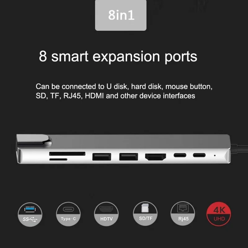 8-in-1 Type-C Docking Station, Laptop USB Hub with Ethernet Port & HDMI Output