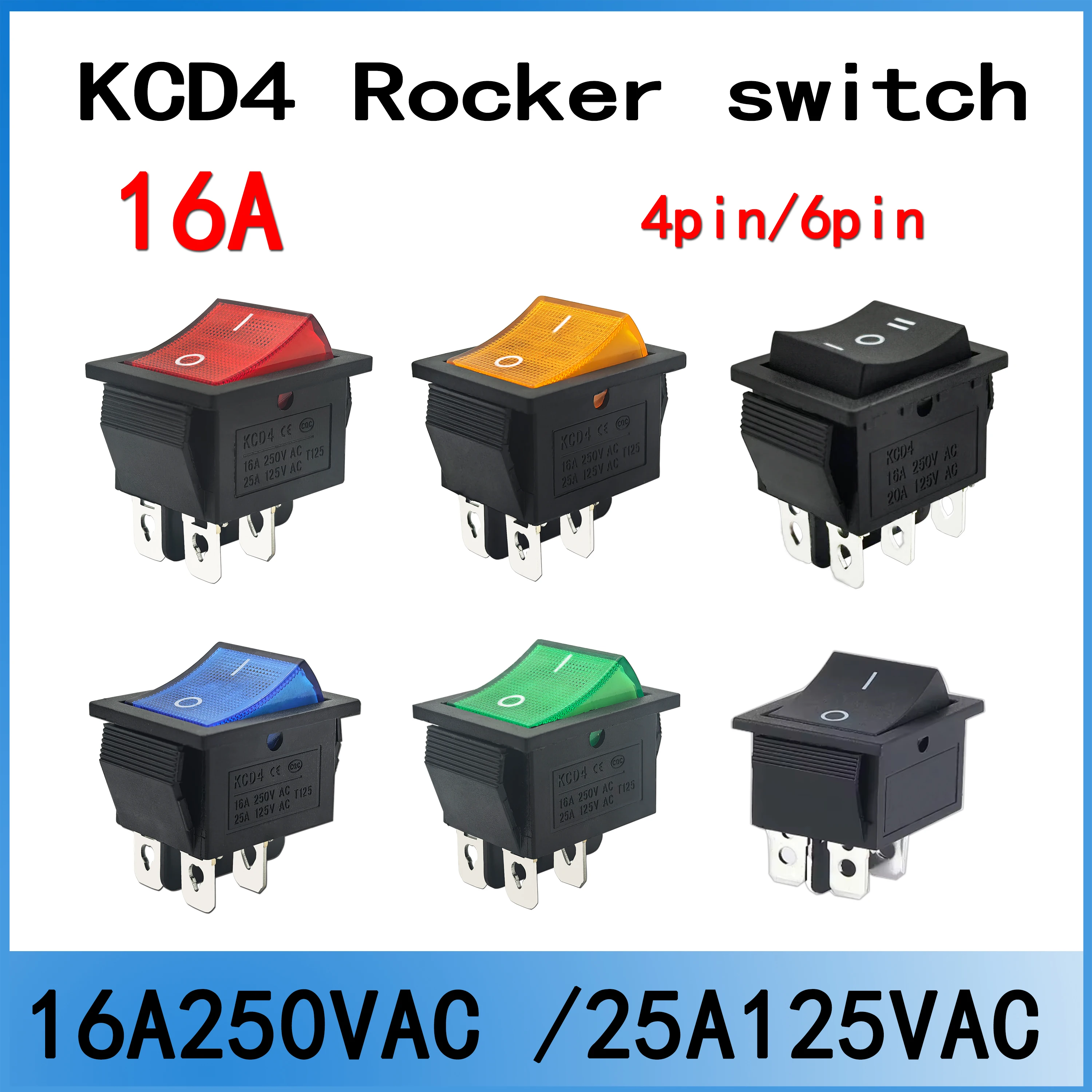 1-50 peças kcd4 interruptor basculante de enganche, interruptor de alimentação e/s, 4 pinos, 6 pines con luz 16a 250vac 20a 125vac